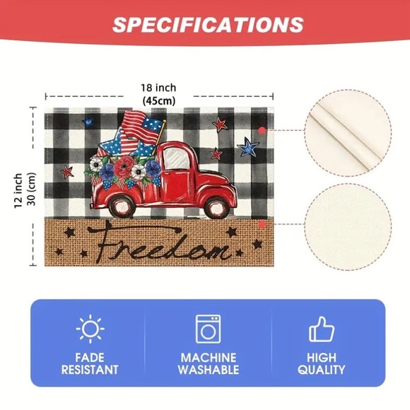 NWT- Set of 4- Buffalo Check- Patriotic 🇺🇸 Farmtruck Freedom- Placemats 12x18 - Picture 7 of 8